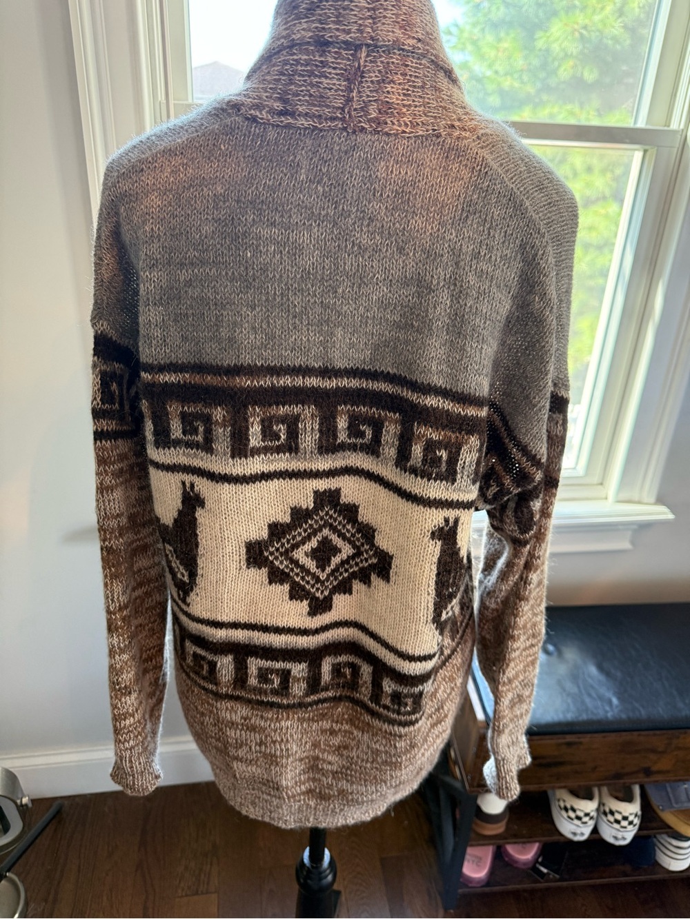 Isabel Marant Etoile Brown Cream Alpaca-Pattern Alpaca and Wool Cardigan Large - Picture 7 of 16